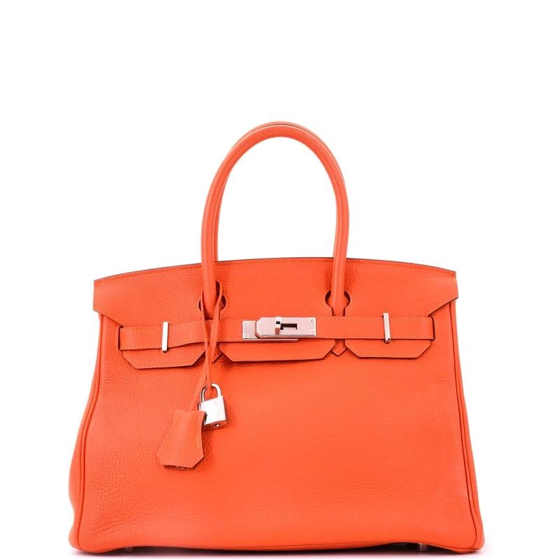Hermes Birkin Handbag Feu Togo with Palladium Hardware 30: Accessories: Clochette, Lock, Keys Measurements: Height 9", Width 11.5", Depth 6". Condition: Pre-owned - Good,Brand: Hermes,Exterior Material: Leather,Style: Totes,Exterior Color: Orange,Department: 