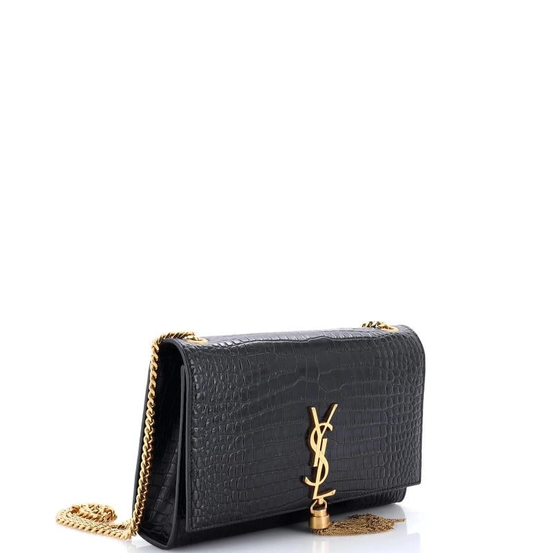 Saint Laurent Classic Monogram Tassel Crossbody Bag Crocodile Embossed Leather - 2