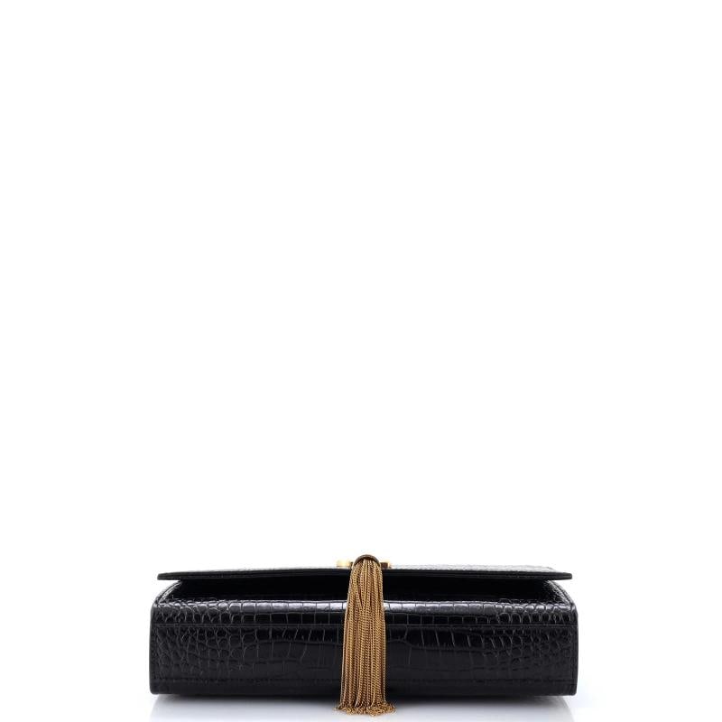 Saint Laurent Classic Monogram Tassel Crossbody Bag Crocodile Embossed Leather - 4