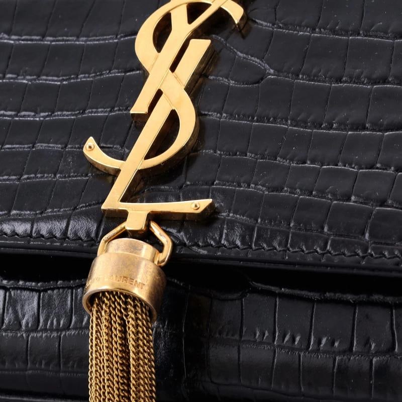 Saint Laurent Classic Monogram Tassel Crossbody Bag Crocodile Embossed Leather - 6