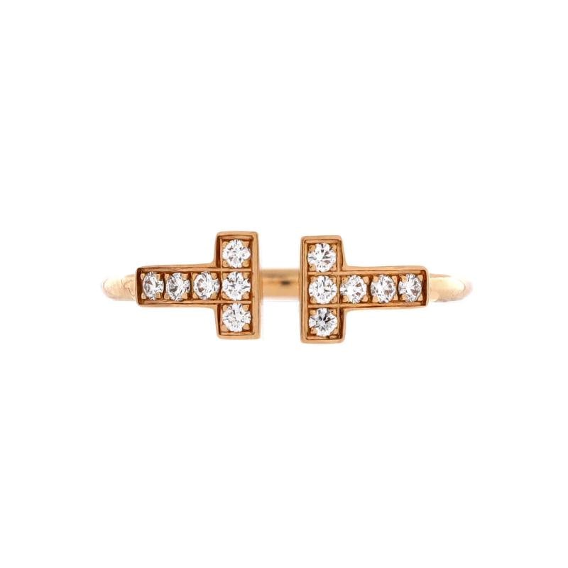 Tiffany & Co. T Wire Ring 18K Rose Gold with Diamonds: Measurements: Size: 6, Width: 1.75 mm . Condition: Pre-owned - Good,Brand: Tiffany & Co.,Main Stone: Diamond,Metal: 18K Rose Gold,Metal Purity: 18K,Ring Size: 6,Type: Ring,Color: Rose Gold,Style: 18K 