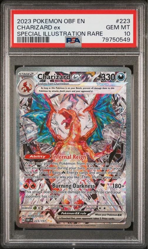 2023 POKEMON OBF EN-OBSIDIAN FLAMES #223 CHARIZARD EX PSA 10: Condition: Graded - PSA 10: Professionally graded,Graded: Yes,Set: 2023 POKEMON OBF EN-OBSIDIAN FLAMES,Game: PokÃƒÂ©mon TCG,Character: CHARIZARD EX,Card Name: CHARIZARD EX,Grade: 1