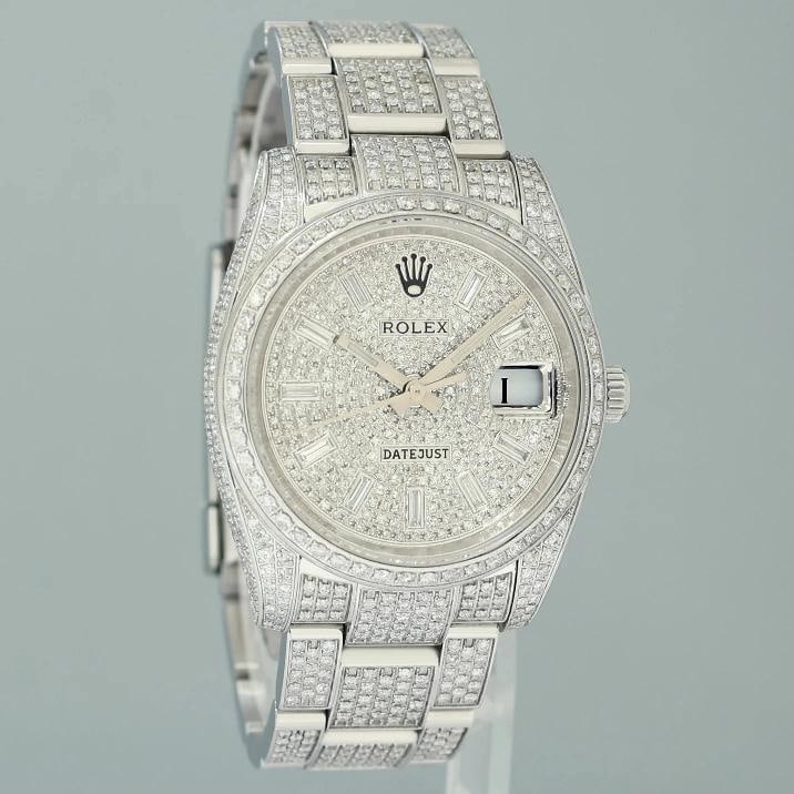 DIAMOND Rolex Oyster 115200 Pave Diamond Oyster Perpetual Date 34mm Steel Watch - 3