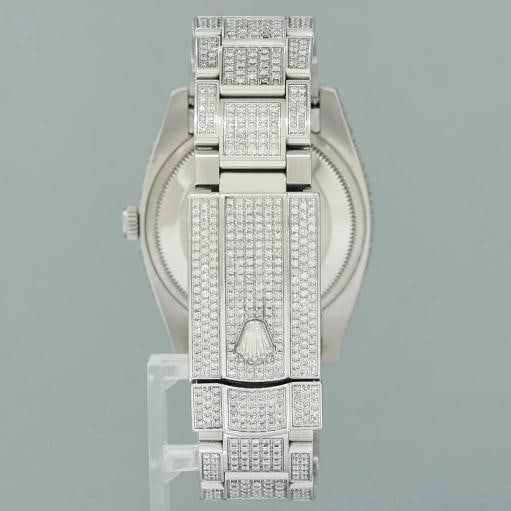 DIAMOND Rolex Oyster 115200 Pave Diamond Oyster Perpetual Date 34mm Steel Watch - 5