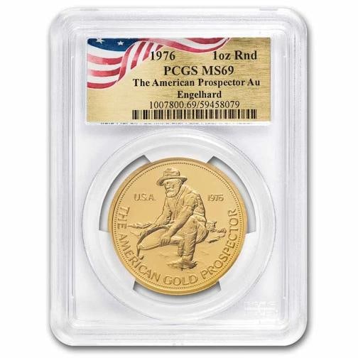 1 oz Gold Round - 1976 Engelhard Prospector MS-69 PCGS: Brand: Engelhard,MPN: 332358,Year: 1976,Fineness: 0.9999,Denomination: N/A,Circulated/Uncirculated: MS-69,Certification: PCGS,Country of Origin: United States