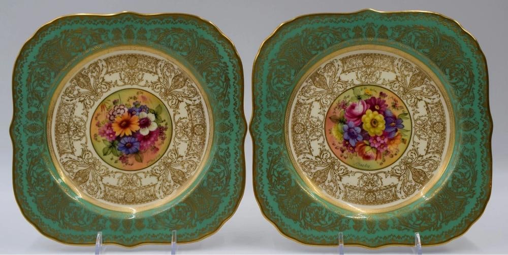 10 Royal Worcester Artist Signed Square Hand Painted Dessert Plates - 6