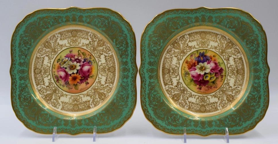 10 Royal Worcester Artist Signed Square Hand Painted Dessert Plates - 7