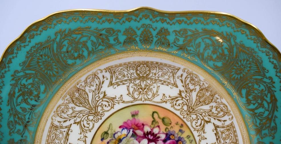 10 Royal Worcester Artist Signed Square Hand Painted Dessert Plates - 9