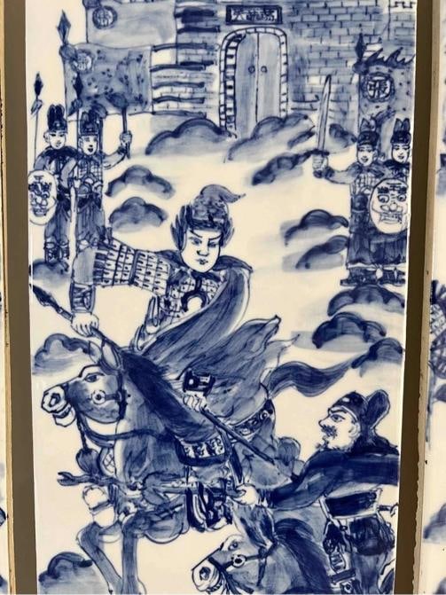 Set 4 Antique 19thC Chinese Qing Blue White Painted Porcelain Tiles Panel Plaque - 8