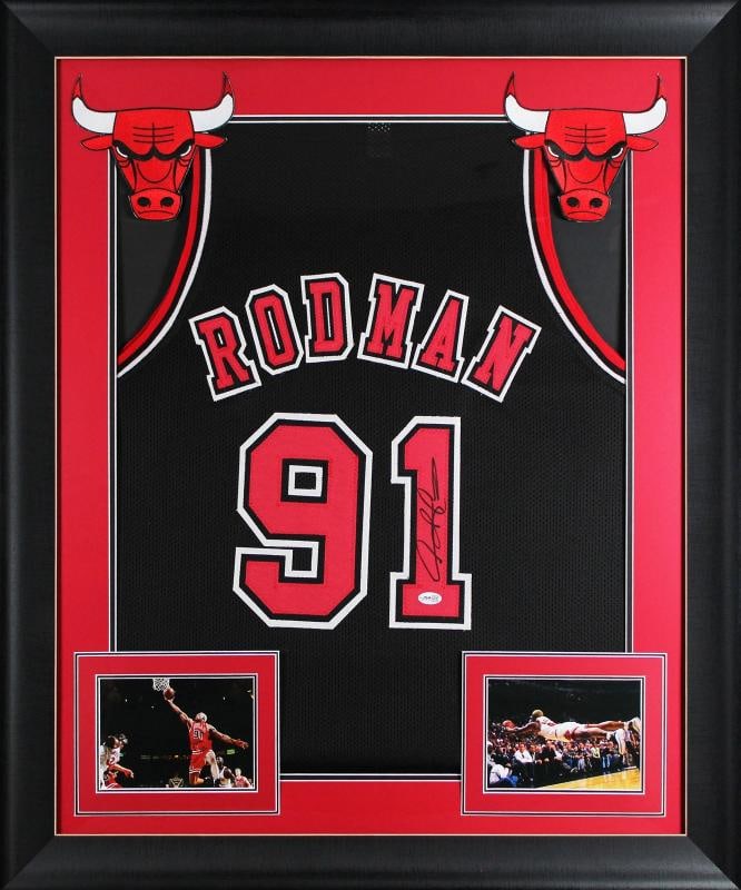 Dennis Rodman Signed Black Pro Style Framed Jersey Chicago Bulls (JSA) (1 of 2)