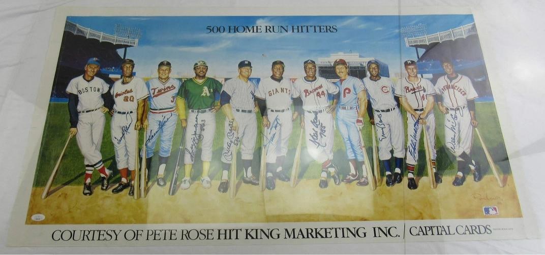 500 Home Run Club Signed Poster w/9 Signatures Including Mickey Mantle (JSA LOA) (1 of 7)