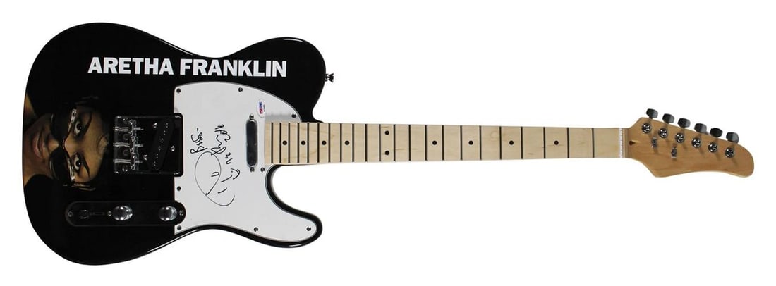 Aretha Franklin Signed Glarry Black Electric Guitar (PSA) - 3