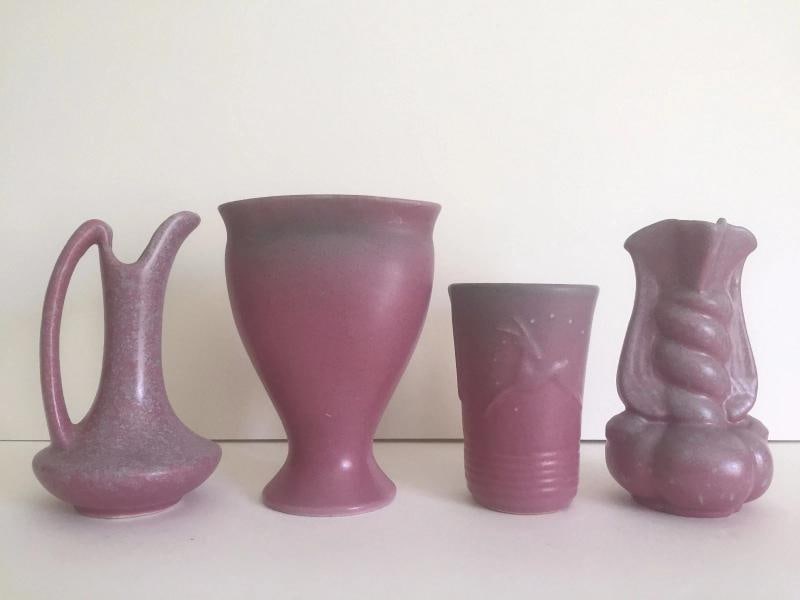 VINTAGE ART DECO 1930'S NILOAK RARE OZARK DAWN MATTE ART POTTERY COLLECTION OF 4 - 9