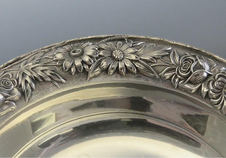 Pristine S. Kirk Sterling Silver Hand Chased Floral Repousse #409 Berry Bowl - 4