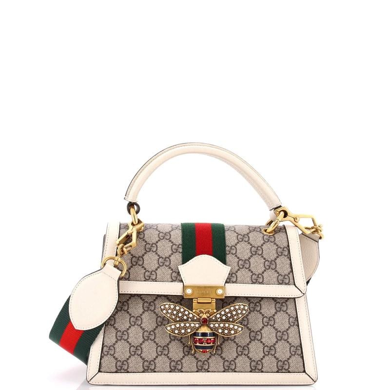 Gucci Queen Margaret Top Handle Bag GG Coated Canvas with Leather Small: Accessories: Luggage Tag, With Strap Measurements: Handle Drop 4", Height 7", Width 10", Depth 5", Strap Drop 19". Condition: Pre-owned - Good,Brand: Gucci,Exterior Material: Canvas Coated,Style: Top 