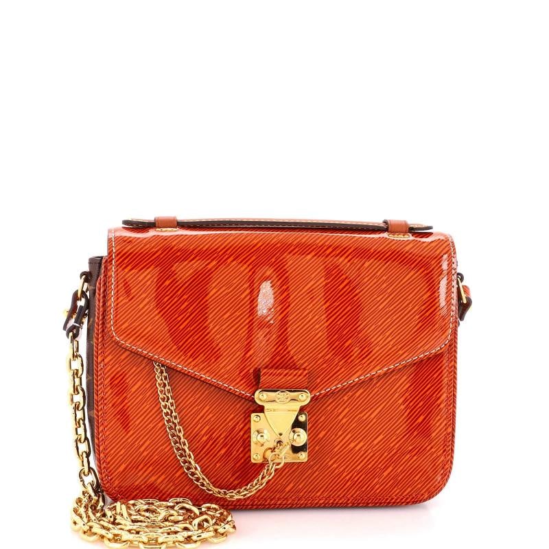 Louis Vuitton Pochette Metis Shiny Epi Leather with Reverse Monogram Canvas Mini: Accessories: With Strap Measurements: Handle Drop 1", Height 6", Width 7.5", Depth 2", Strap Drop 20". Condition: Pre-owned - Good,Brand: Louis Vuitton,Exterior Material: Canvas Coated, Leather,Style: