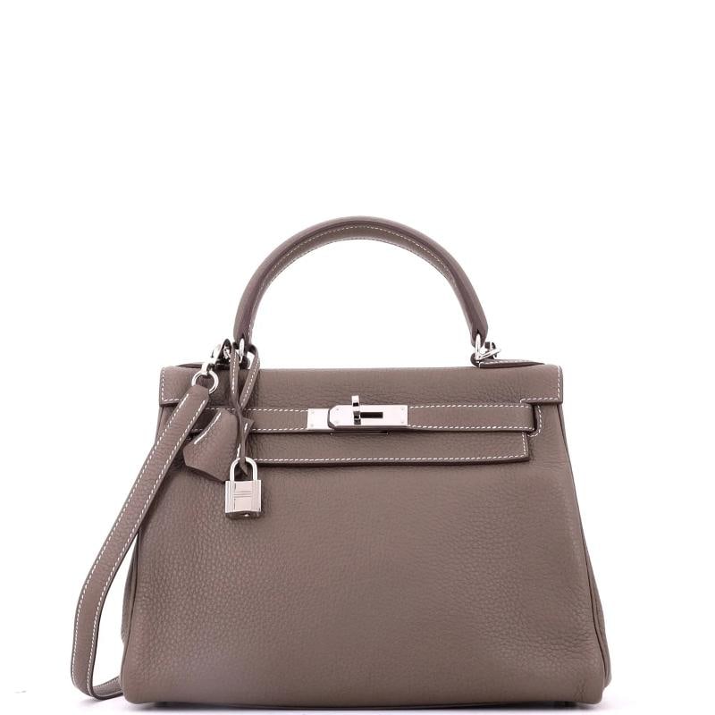 Hermes Kelly Handbag Grey Clemence with Palladium Hardware 28: Condition: Pre-owned - Good,Brand: Hermes,Exterior Material: Leather,Style: Top Handle,Exterior Color: Gray,Department: Women,Size: 28,Accessories: Dust Bag, Lock, Keys, Clochette, With Strap Conditio