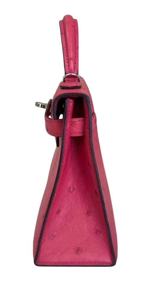 Hermes Kelly Mini 20 Rose Tyrien Pink Ostrich Leather Palladium Hardware RARE - 5
