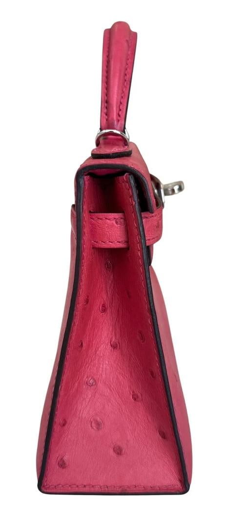 Hermes Kelly Mini 20 Rose Tyrien Pink Ostrich Leather Palladium Hardware RARE - 6