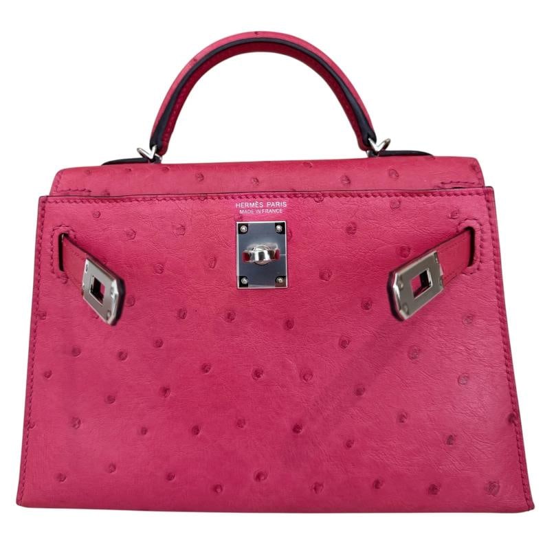 Hermes Kelly Mini 20 Rose Tyrien Pink Ostrich Leather Palladium Hardware RARE - 8