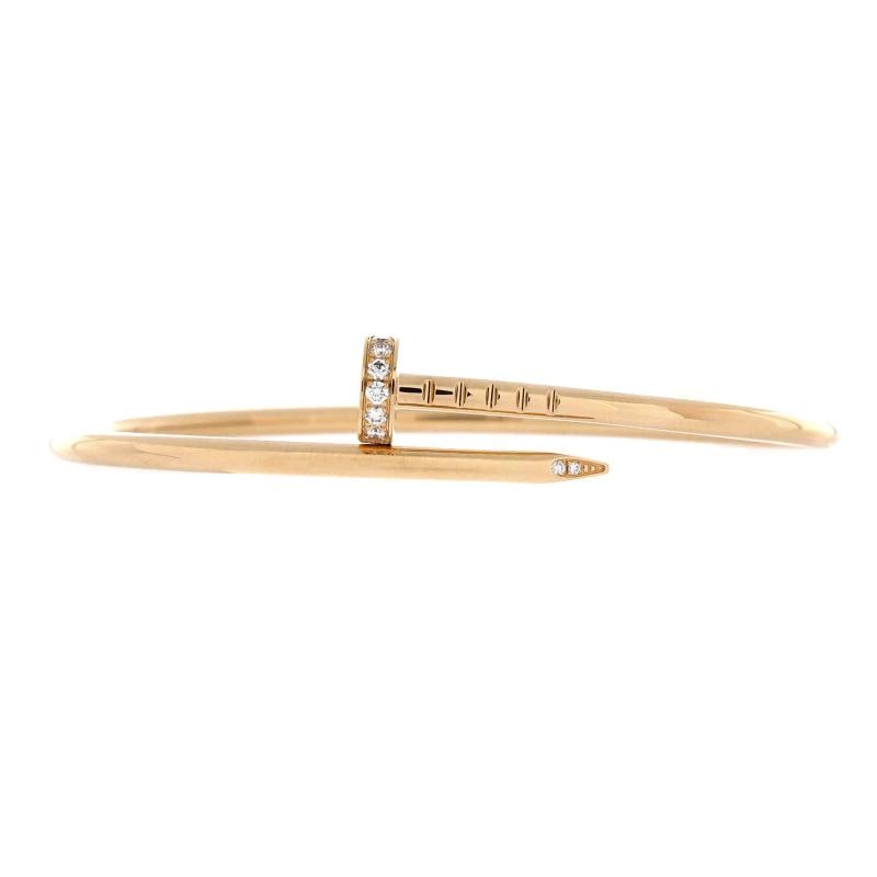 Cartier Juste un Clou Bracelet 18K Yellow Gold with Diamonds Small: Measurements: Circumference: 5.75 ", Width: 2.50 mm . Condition: Pre-owned - Good,Brand: Cartier,Main Stone: Diamond,Metal: 18K Yellow Gold,Metal Purity: 18k,Style: Bracelet,Type: Bracelet,Color: Yell