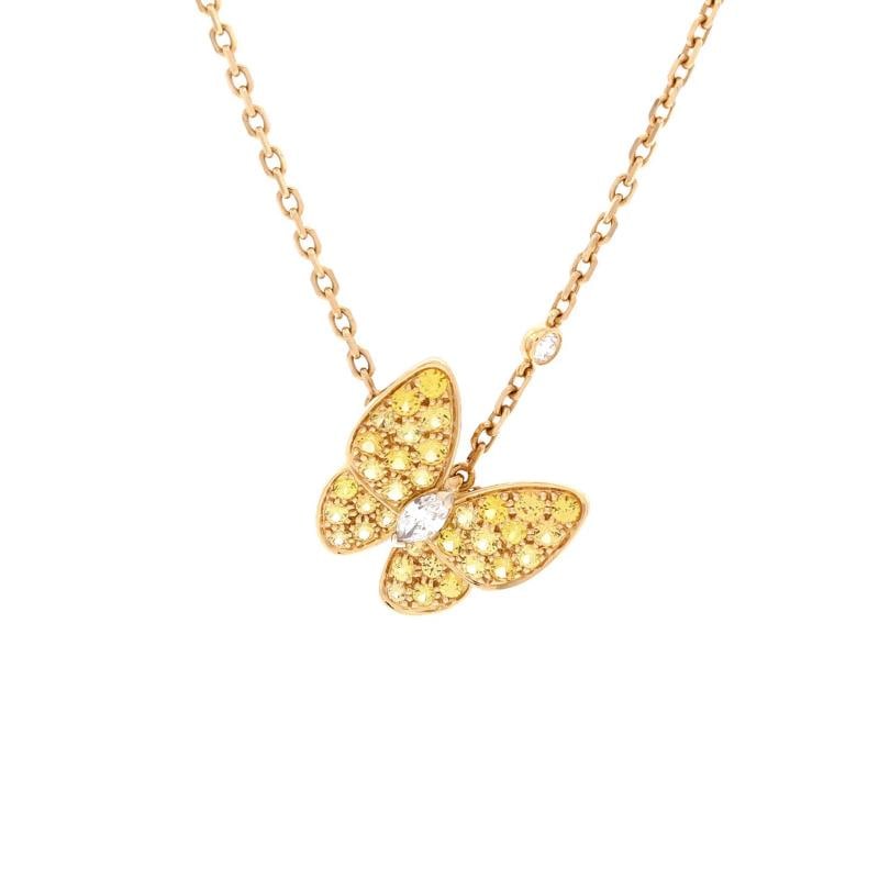 Van Cleef & Arpels Two Butterfly Pendant Necklace 18K Yellow Gold with Yellow: Measurements: Length: 14.5 - 16.25 ", Pendant Length: 15.55 mm, Pendant Width: 15.90 mm . Condition: Pre-owned - Good,Brand: Van Cleef & Arpels,Main Stone: Sapphire, Yellow,Metal: 18K Yellow