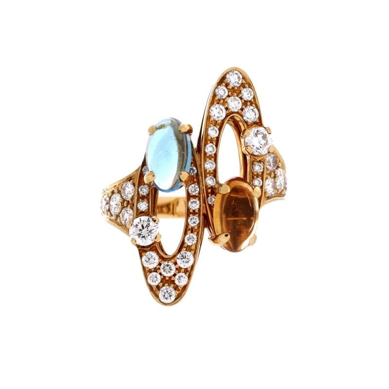 Bvlgari Elisia Ring 18K Yellow Gold with Diamonds, Citrine and Topaz: Measurements: Size: 6, Width: 2.6 mm . Condition: Pre-owned - Good,Brand: Bvlgari,Main Stone: Topaz,Metal: 18K Yellow Gold,Metal Purity: 18k,Ring Size: 6,Type: Ring,Color: Yellow Gold,Style: 18K Yello