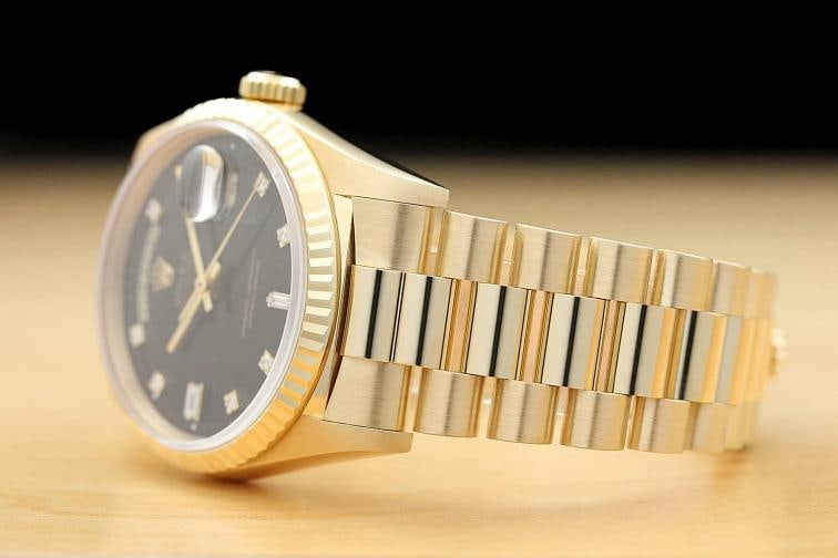 ROLEX MENS DAYDATE 18238 BLACK FACTORY DIAMOND DIAL 18K GOLD PRESIDENT WATCH - 4