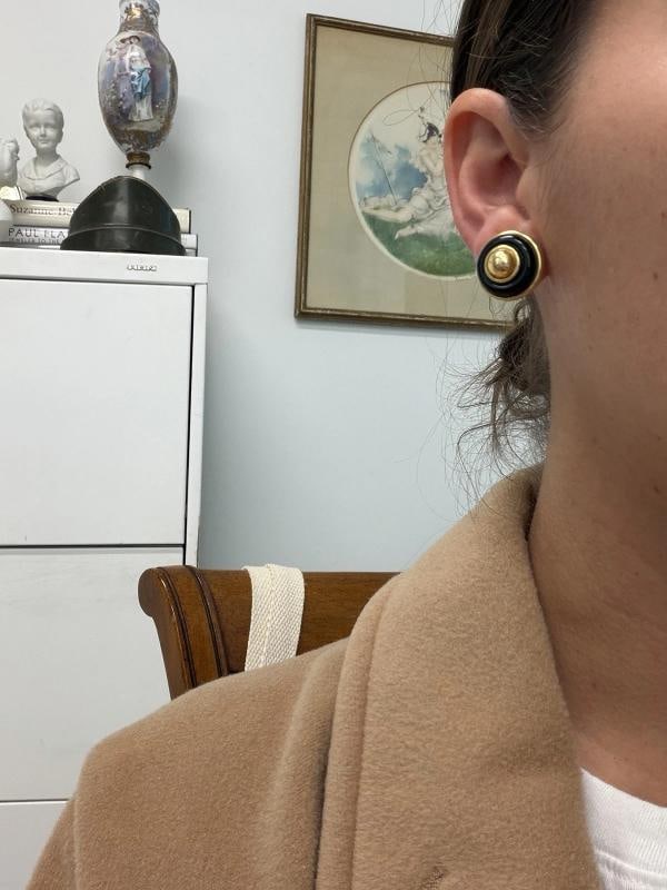 TIFFANY & CO. DONALD CLAFLIN 18k YG & Onyx Button Earrings 1980s Vintage w/Pouch - 5