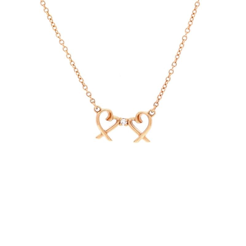 Tiffany & Co. Double Loving Heart Pendant Necklace 18K Rose Gold with Diamond: Measurements: Length: 16.00 ", Pendant Length: 7.50 mm, Pendant Width: 13 mm . Condition: Pre-owned - Good,Brand: Tiffany & Co.,Main Stone: Diamond,Metal: 18K Rose Gold,Metal Purity: 18k,Style: Pendan