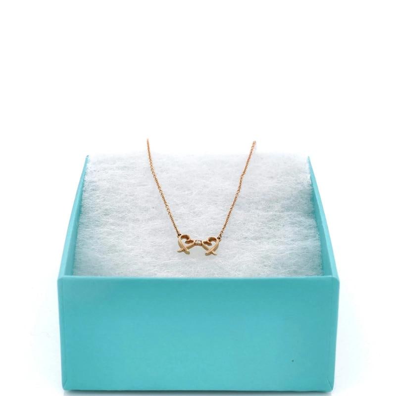 Tiffany & Co. Double Loving Heart Pendant Necklace 18K Rose Gold with Diamond - 2