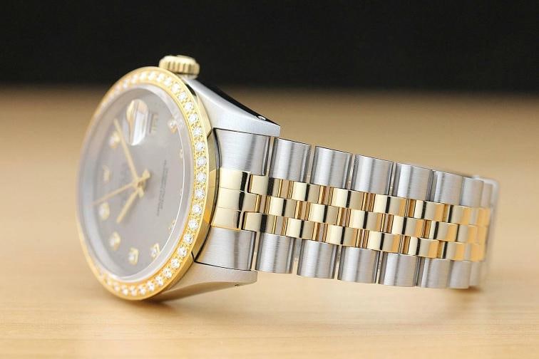 ROLEX MENS DATEJUST 16233 GRAY DIAMOND DIAL 18K YELLOW GOLD STEEL WATCH - 4