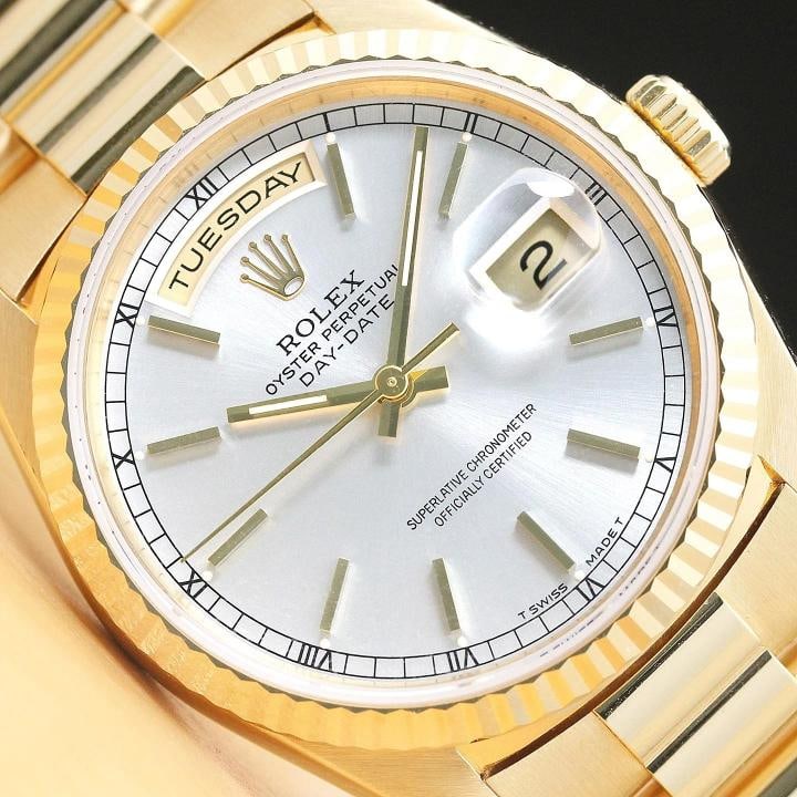 ROLEX MENS DAYDATE 18238 SILVER DIAL 18K YELLOW GOLD PRESIDENT DOUBLE QS WATCH (1 of 8)