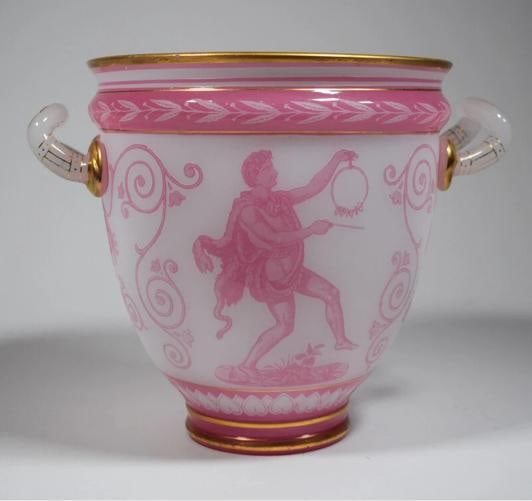 Rare Baccarat Pink Cameo Wine Cooler - Circa 1870: Country of Origin: France,Origin: French,Pattern: Classical,Color: Pink,Year Manufactured: 1870,Material: Glass,Subject: Classical,Brand: Baccarat,Type: Wine cooler,Theme: Advertising,Features: Engrav