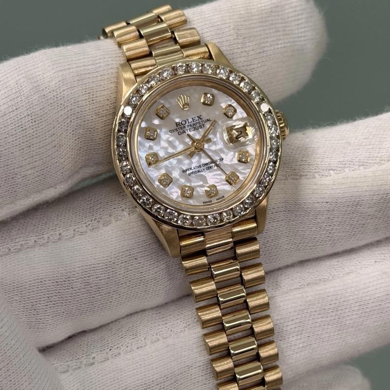 Rolex Ladies President Datejust 69178 Diamond Bezel MOP Diamond Dial 18k Gold - 2