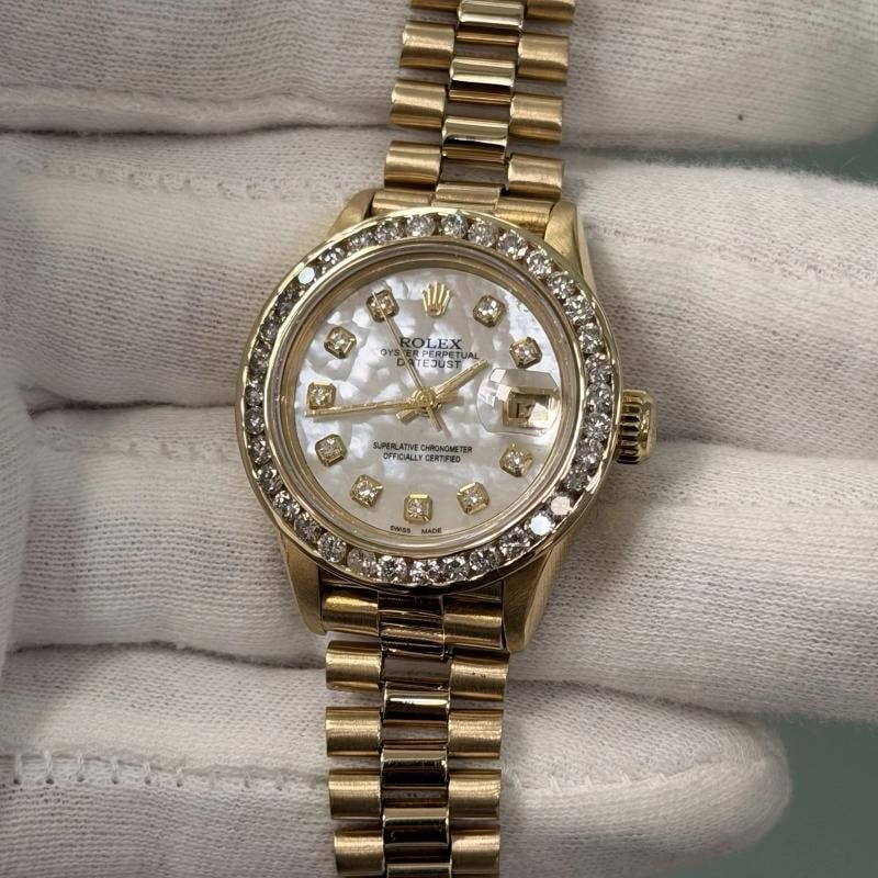 Rolex Ladies President Datejust 69178 Diamond Bezel MOP Diamond Dial 18k Gold - 3