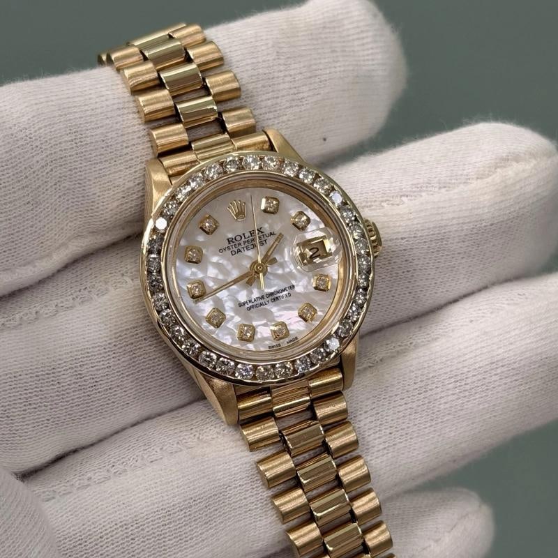 Rolex Ladies President Datejust 69178 Diamond Bezel MOP Diamond Dial 18k Gold - 4