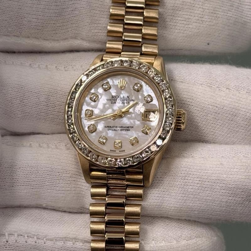 Rolex Ladies President Datejust 69178 Diamond Bezel MOP Diamond Dial 18k Gold - 5