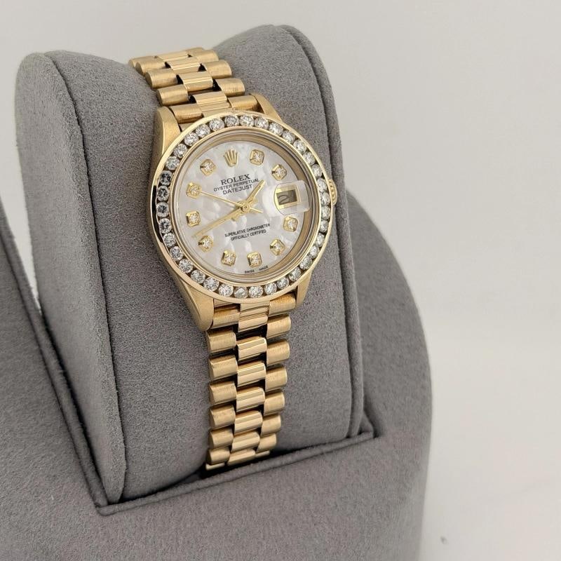 Rolex Ladies President Datejust 69178 Diamond Bezel MOP Diamond Dial 18k Gold - 7
