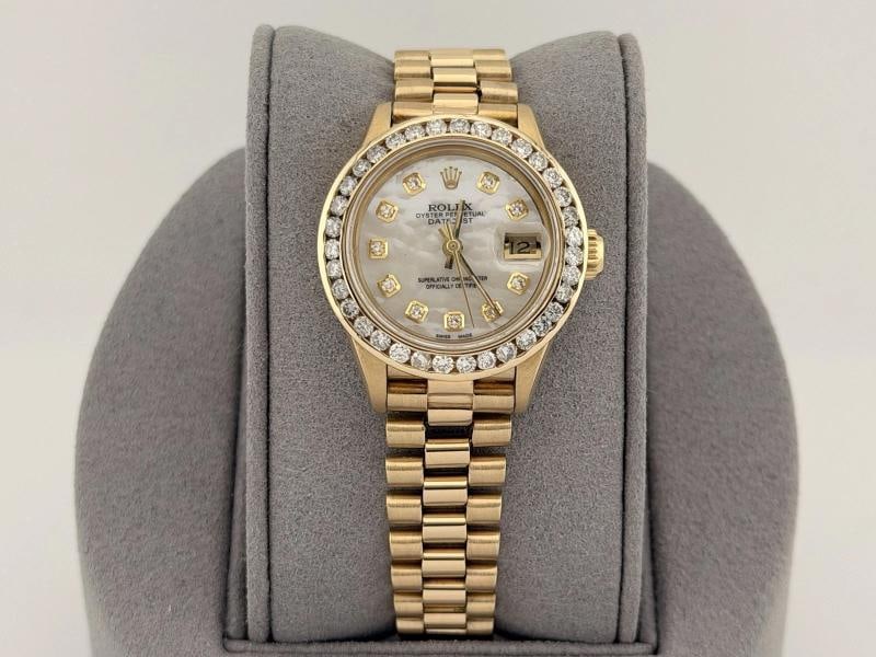 Rolex Ladies President Datejust 69178 Diamond Bezel MOP Diamond Dial 18k Gold - 8
