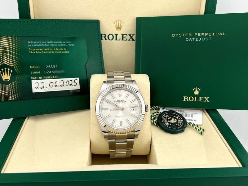 2025 Rolex Datejust 41 126334 41mm Silver Dial 18k White Gold Steel Box Paper (1 of 11)