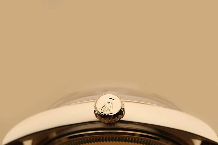 ROLEX MENS DAY-DATE 1803 18K YELLOW GOLD SILVER DIAL BROWN LEATHER WATCH - 8