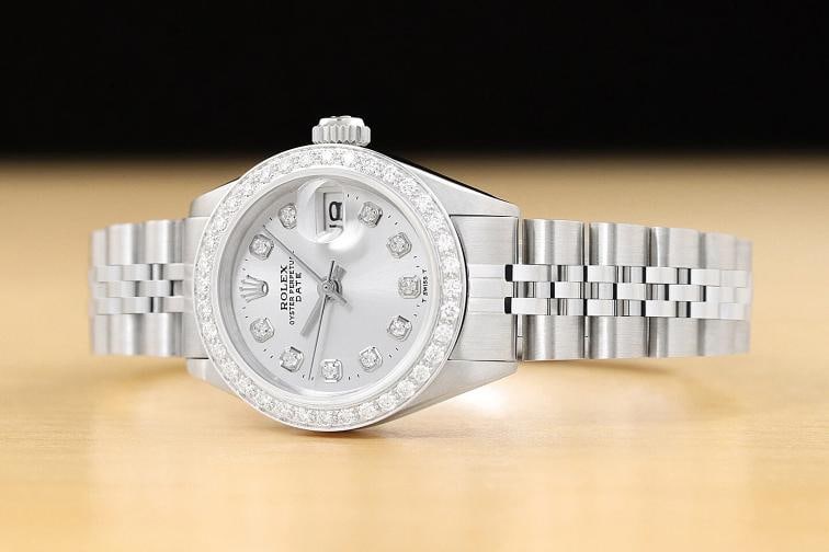 LADIES ROLEX DIAMOND DATE 6917 18K WHITE GOLD STAINLESS STEEL SILVER DIAL WATCH - 2
