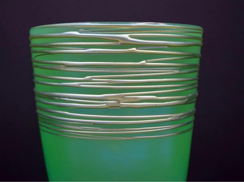 Steuben Green Jade with Aurene Threading, Large Art Glass Vase, Circa 1920 - 3
