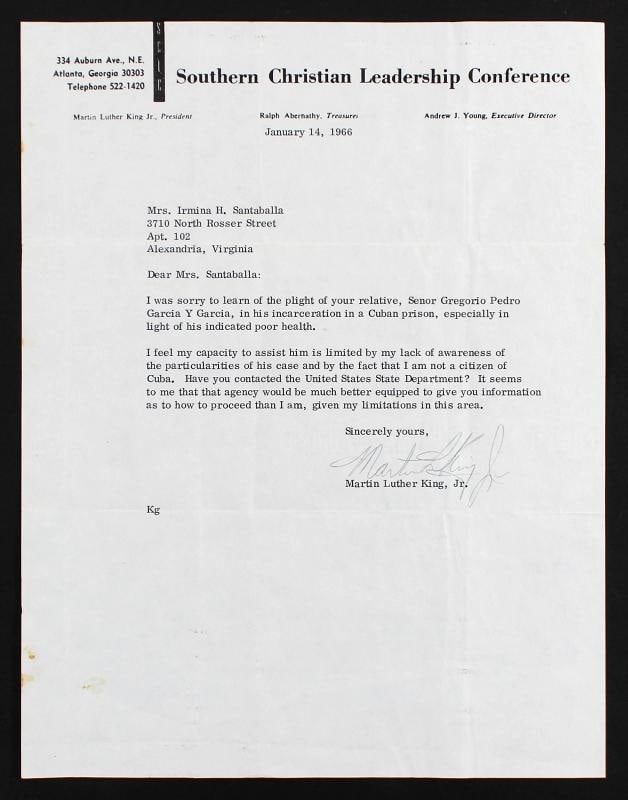 Martin Luther King Jr. Signed 8.5x11 1966 Letter On SCLC Letterhead BAS #AA03721: ,Autograph Authentication: Beckett,Original/Reproduction: Original,PRODUCT_COA: Beckett,PRODUCT_SIGNED_BY_NAME: Martin Luther King Jr.,Country of Origin: United States