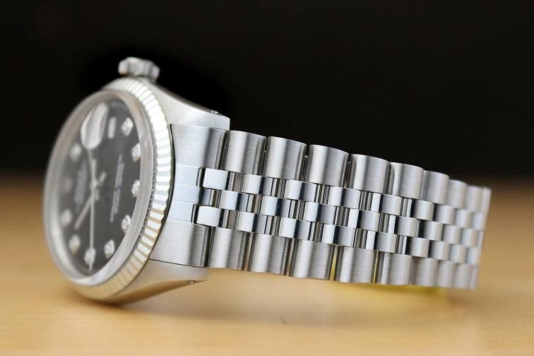 MENS ROLEX DATEJUST 1601 BLACK DIAMOND 18K WHITE GOLD STAINLESS STEEL WATCH - 4