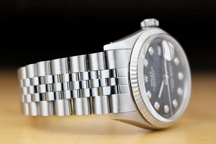 MENS ROLEX DATEJUST 1601 BLACK DIAMOND 18K WHITE GOLD STAINLESS STEEL WATCH - 6