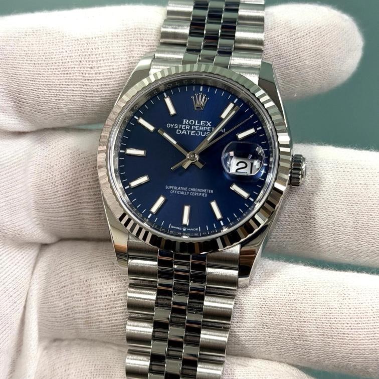 2025 Rolex Datejust 36 126234 36mm Blue Dial 18k Gold Steel Jubilee Box Papers - 6