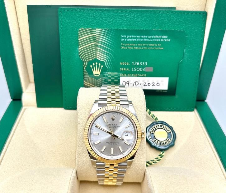 Rolex Datejust 41 126333 41mm Silver Dial 18K Yellow Gold Steel Box Paper: Style Number: 126333 Serial: L5Q03*** Year: 2020 Model: Rolex Datejust 41 Case Material: Stainless Steel Band: 18K Yellow Gold & Stainless Steel Bezel: 18K Yellow Gold Dial: Silver Crystal: Sapphire C