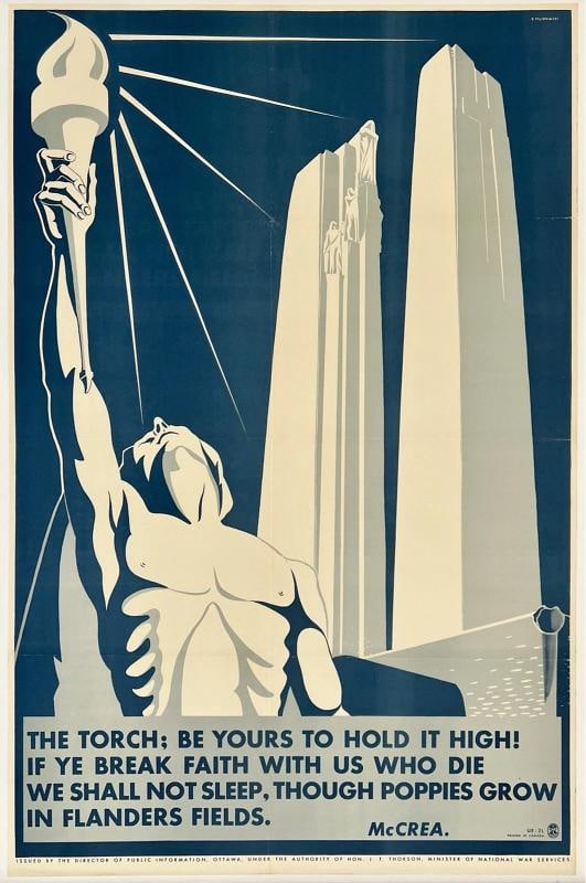 Original Vintage Poster THE TORCH: BE YOURS TO HOLD IT HIGH! Canadian WWII LINEN: Dimensions: 24 x 36.8 in. / 61 x 93.5 cm.; Circa: 1942 Original vintage "THE TORCH: BE YOURS TO HOLD IT HIGH!" Canadian WWII poster, plate signed by its artist, R. FILIPOWSKI, and printed circa 1942.